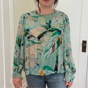 Anthropologie Blink London green watercolor blouse